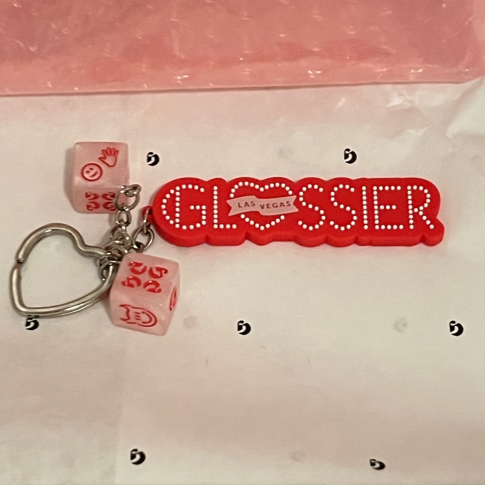 NEW/SOLD OUT- Limited Edition Glossier Las Vegas Keychain+Pink Pouch 100% AUTH..